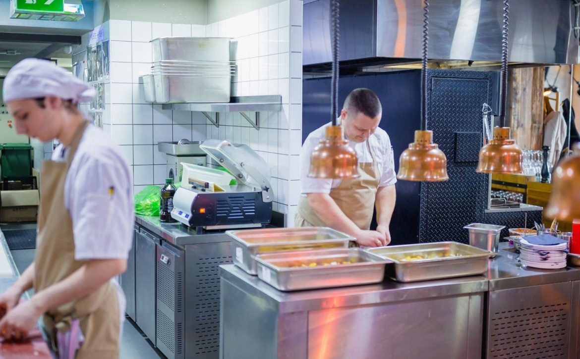 Restaurant kitchen receiving wholesale food delivery